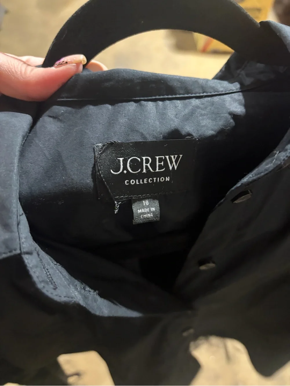 J.Crew Collection – Feather Cuff Button-Up Shirt – Black Cotton Poplin – Sz. 10